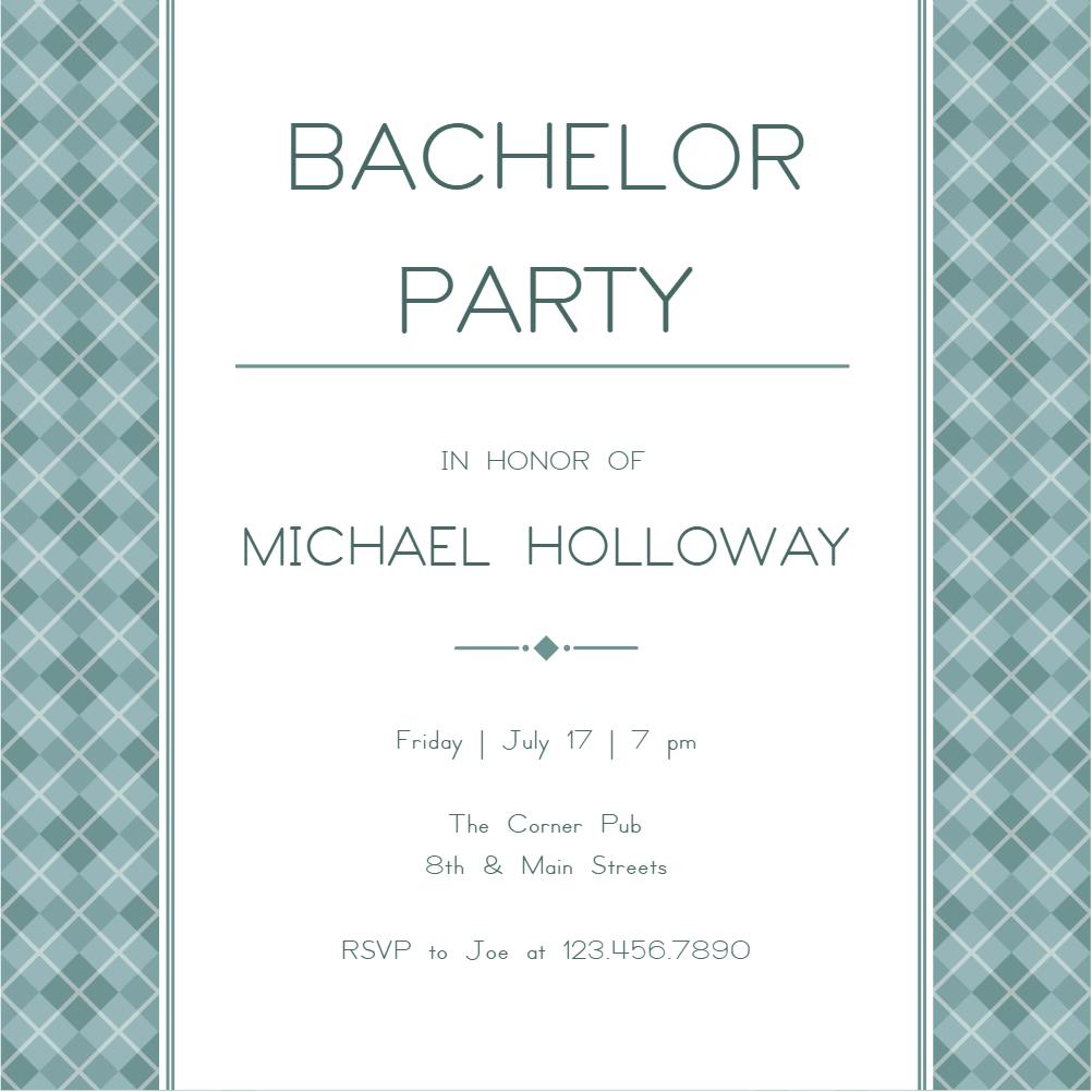 Argyle sidelights - bachelor party invitation